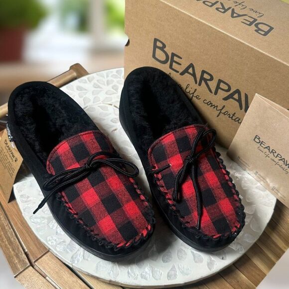 BEARPAW Moc II Slippers Buffalo Plaid Knit NeverWet Fleece Mens 10 Indoor Outdoo main image 11